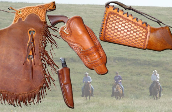 custom leather chaps, custom leather knife sheathes, leather gun holsters, custom gun belts